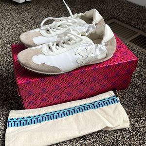 Tory Burch Nylon Calf Leather T Logo Cerbiatto 100 Sneaker, new in box